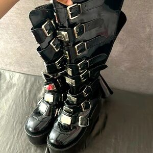 Emo/Gothic/ Alternative shiny plether platform zip up boots with buckles.